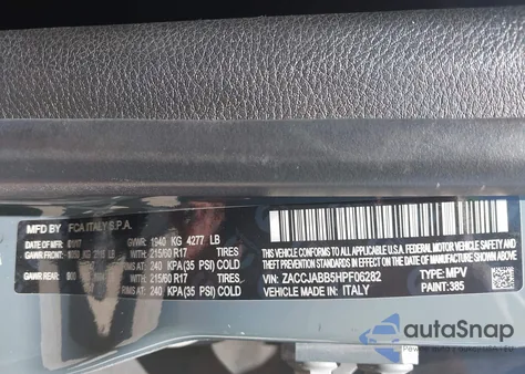 2017 Jeep Renegade Latitude Fwd z USA, uszkodzony, nr VIN ZACCJABB5HPF06282